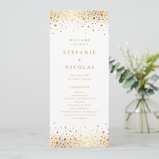 Programme Faux Gold Foil Confetti Mariage (Debout devant)