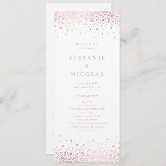 Programme Faux Rose Gold Foil Confetti Dots Mariage (Devant / Derrière)
