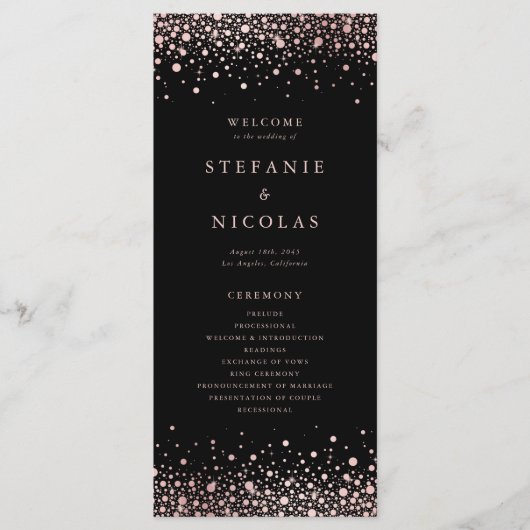 Programme Faux rose gold pailletés confettis points mariage (Devant)