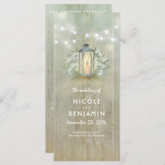 Programme Fer lanterne allume Floral Rustic Wedding Programm (Devant / Derrière)