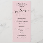 Programme Fête d'anniversaire calligraphie délicate rose pou (Devant)