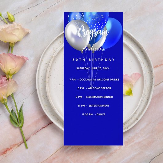 Programme fête d'anniversaire menu bleu royal