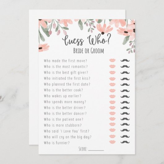 Programme Fête des mariées Botanique Aquarelle Devinez Qui J (Devant / Derrière)