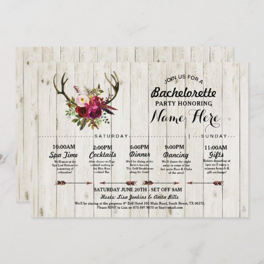 Programme Fête des mariées Itinéraire Bachelorette Antler Ru (Devant / Derrière)