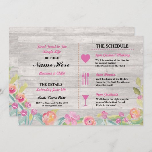 Programme Fête des mariées Itinéraire Dîner Rustique Bachelo (Devant / Derrière)