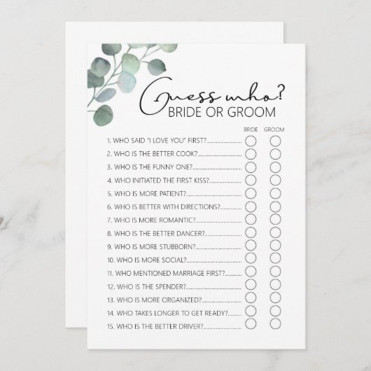 Programme Fête des mariées Jeu-Eucalyptus Devinez Qui (Devant / Derrière)