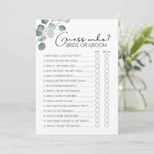 Programme Fête des mariées Jeu-Eucalyptus Devinez Qui (Debout devant)