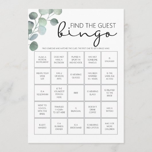 Programme Fête des mariées Jeu-Trouvez le Bingo invité (Devant)