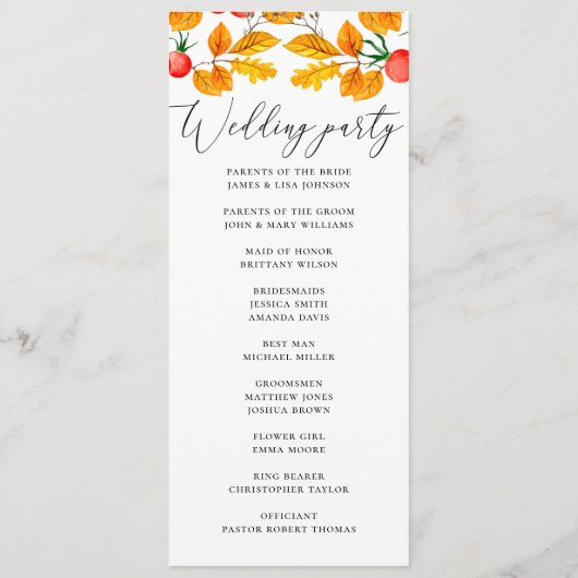 Programme Feuillage d'automne des bois. Mariage de automne a (Dos)