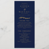 Programme Feuillage doré | Elegant Mariage bleu or de marine (Devant)