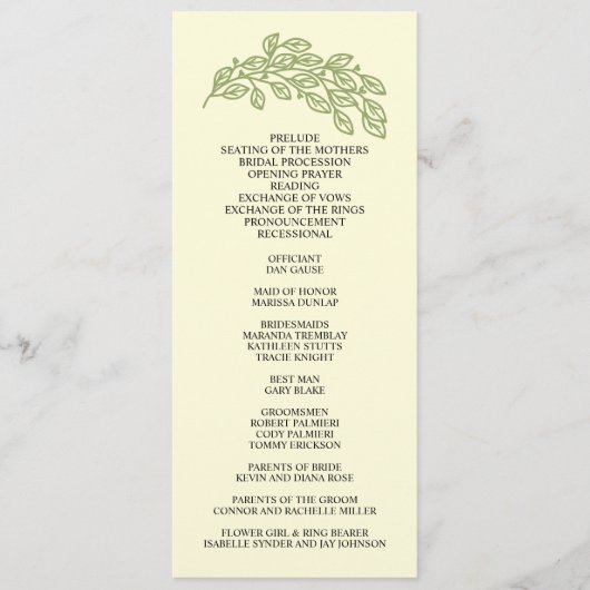 Programme Feuille de ligne artistique Mariage (Devant)