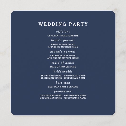 Programme Feuille d'or Vert Mariage bleu marine (Dos)