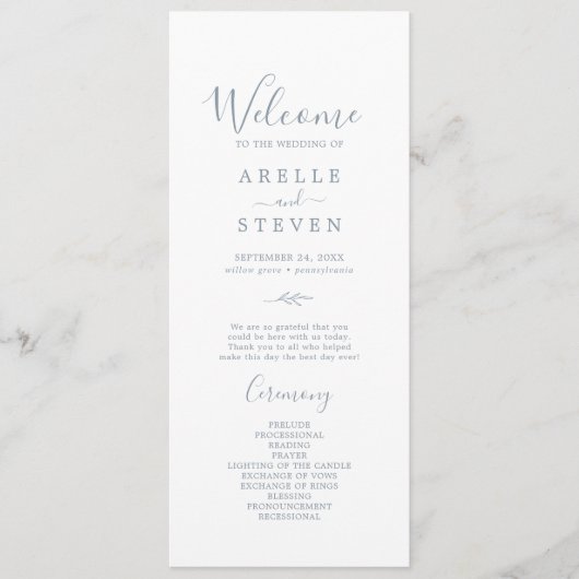 Programme Feuille minimale | Dusty Blue Wedding Program (Devant)