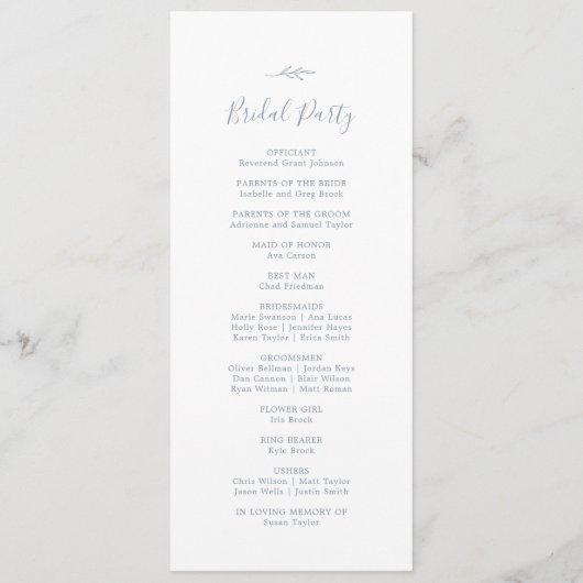 Programme Feuille minimale | Dusty Blue Wedding Program (Dos)