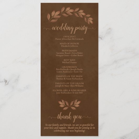 Programme Feuille Rustique Aquarelle Châtaigner Brown Mariag (Dos)