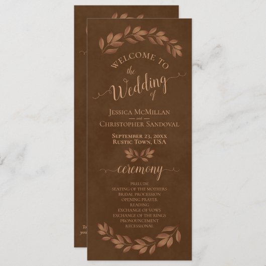 Programme Feuille Rustique Aquarelle Châtaigner Brown Mariag (Devant / Derrière)