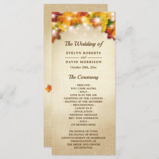 Programme Feuilles d'automne Burlap String Mariage (Devant / Derrière)