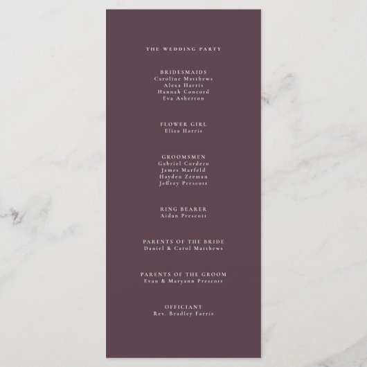 Programme Feuilles d'automne mariage de prune d'automne (Dos)