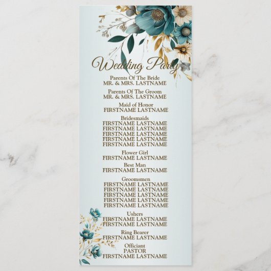 Programme Feuilles d'or Turquoise Flower de bienvenue (Dos)