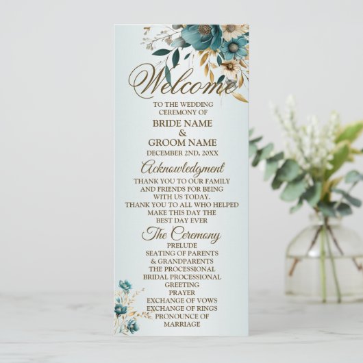 Programme Feuilles d'or Turquoise Flower de bienvenue (Debout devant)