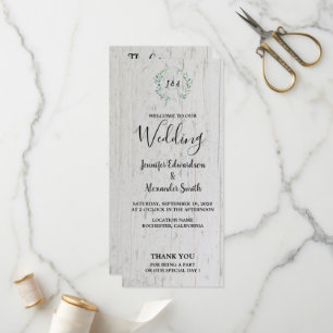 Programme Feuilles rustiques aquarelle sur mariage en bois d