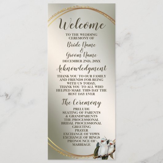 Programme Feuilles verts Cockatoo à la fête de mariage (Devant)