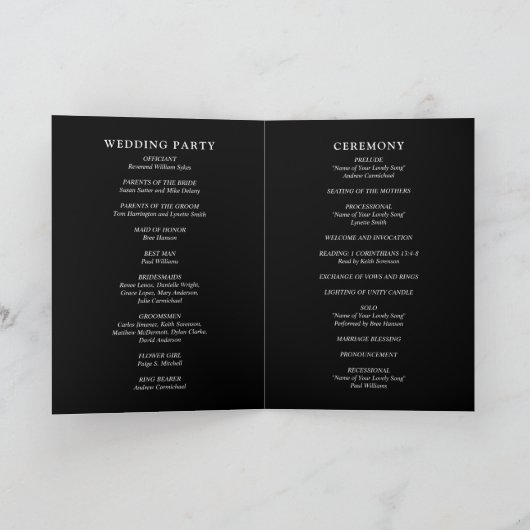 Programme Fiona Black Bold Monogramme Mariage moderne (Intérieur)