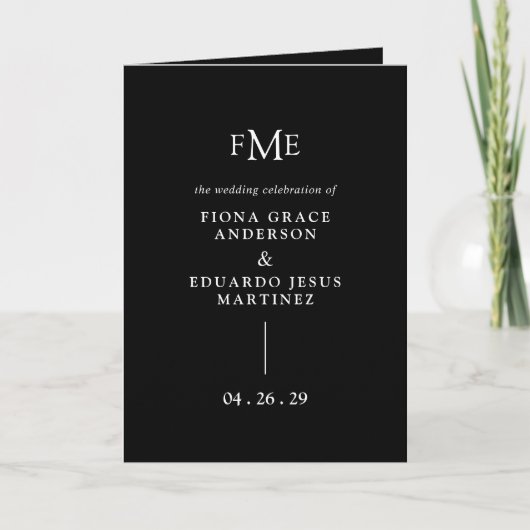 Programme Fiona Black Bold Monogramme Mariage moderne (Devant)