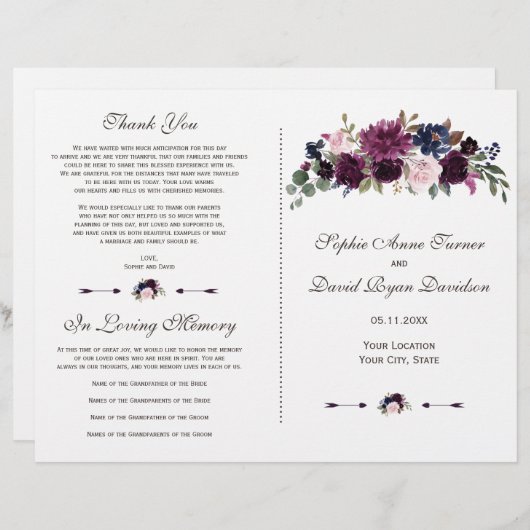 Programme Fleur Chic Lavande Bleu Marine (Devant / Derrière)