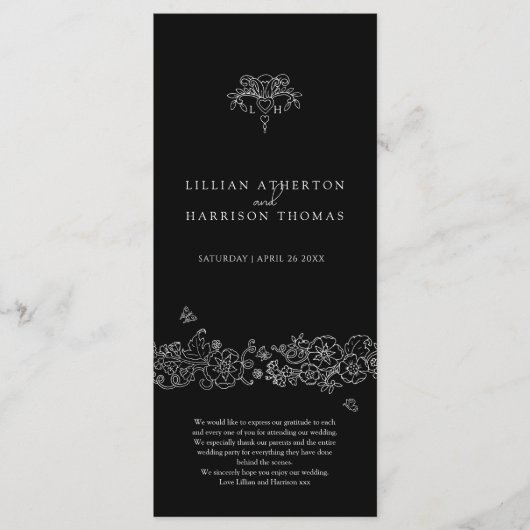 Programme Fleur de lis blanc noir merci mariage (Devant)