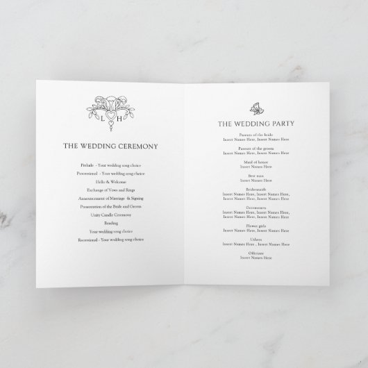 Programme Fleur de lis noir et blanc mariage d'art monogramm (Intérieur)