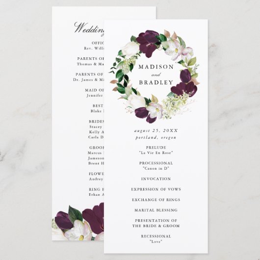 Programme Fleur de prune foncée | Cérémonie Mariage (Devant / Derrière)