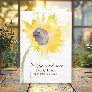 Programme Fleur de soleil jaune Aquarelle funéraire plié