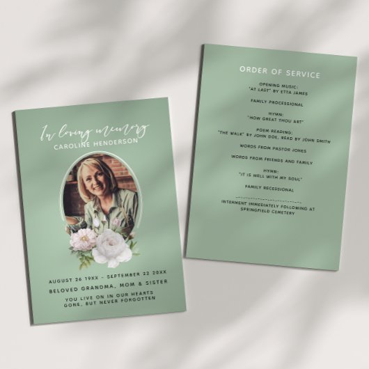 Programme Fleur floral aquarelle sarcelle Photo funéraire 2