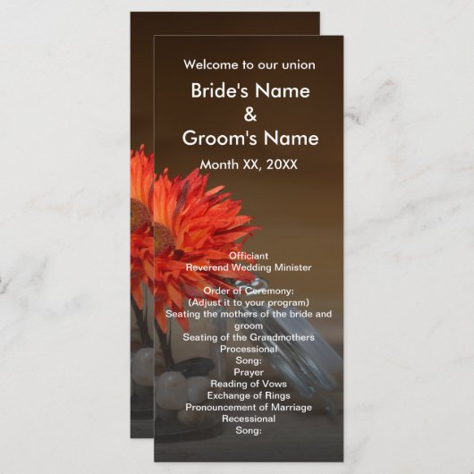 Programme Fleur orange dans le Mariage Jar de Mason (Devant / Derrière)