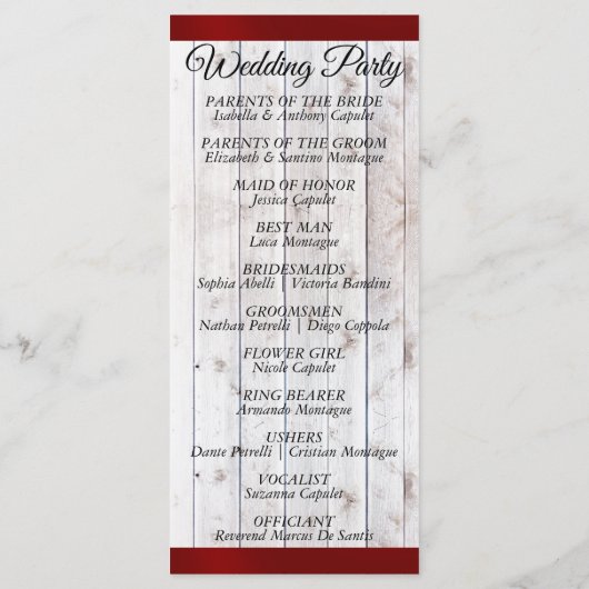 Programme Fleur sauvage et ruban - Mariage rouge (Dos)