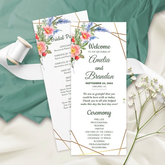 Programme Fleur sauvage Faux Gold Foil Cadre géométrique Rus