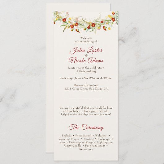 Programme Fleur sauvage Jaune Marigold Mariage de feuillage (Devant / Derrière)