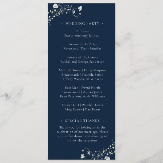 Programme Fleur sauvage Mariage d'hiver Elégant bleu de la M (Dos)