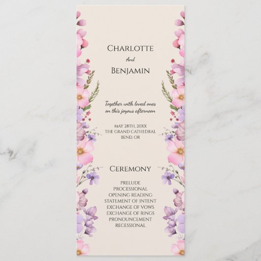 Programme Fleur sauvage moderne Beige Mariage plat (Devant)