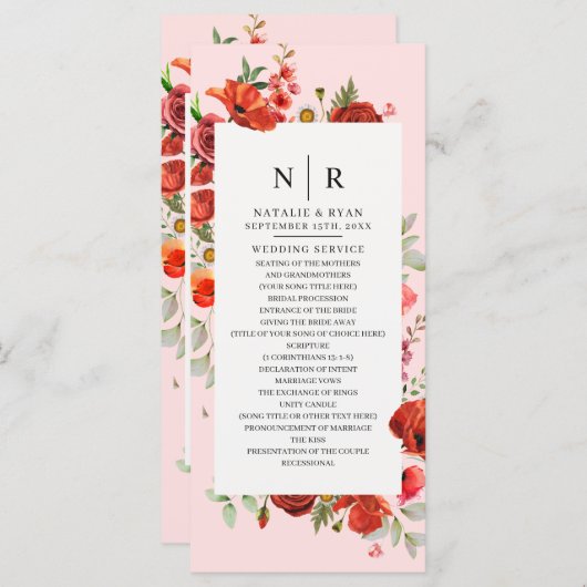 Programme Fleur sauvage Pink Monogram Mariage (Devant / Derrière)