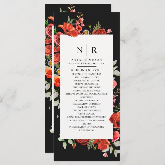 Programme Fleur sauvage  Poppies Dark Monogram Mariage (Devant / Derrière)