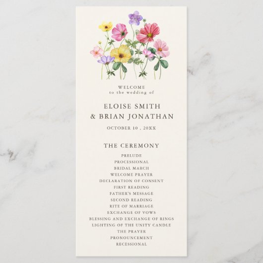 Programme Fleur sauvage Rustic Chic Floral Mariage campagnar (Devant)