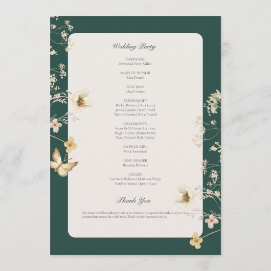 Programme Fleur sauvage rustique Frame Emerald Mariage vert (Dos)
