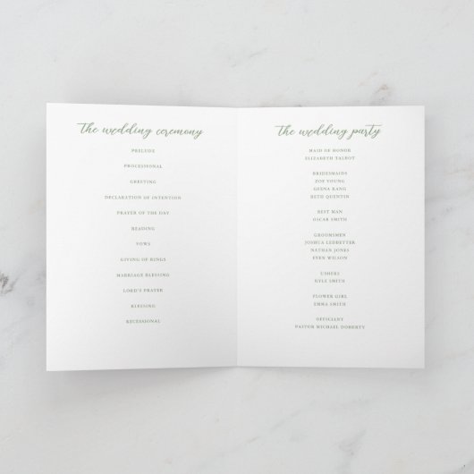 Programme Fleur sauvage rustique Sage Green Mariage de couro (Intérieur)