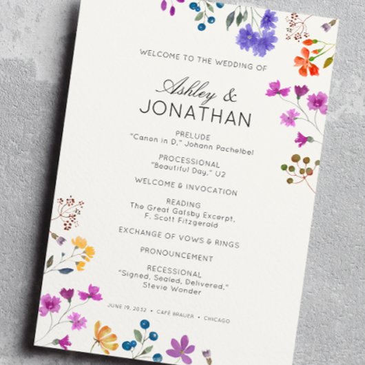 Programme Fleur sauvage simple et intemporel Mariage blanc d