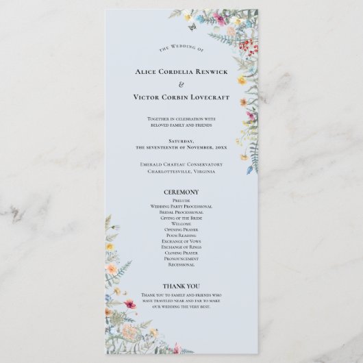 Programme Fleur sauvage simple Fern Dusty Blue Mariage plat (Devant)