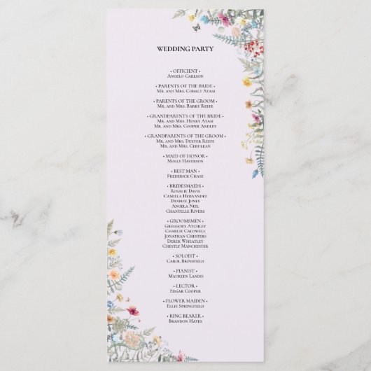 Programme Fleur sauvage simple Fern Lavender Mariage plat (Dos)