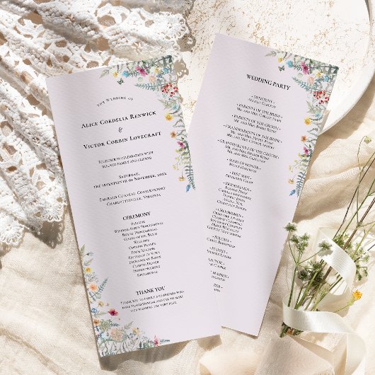 Programme Fleur sauvage simple Fern Lavender Mariage plat