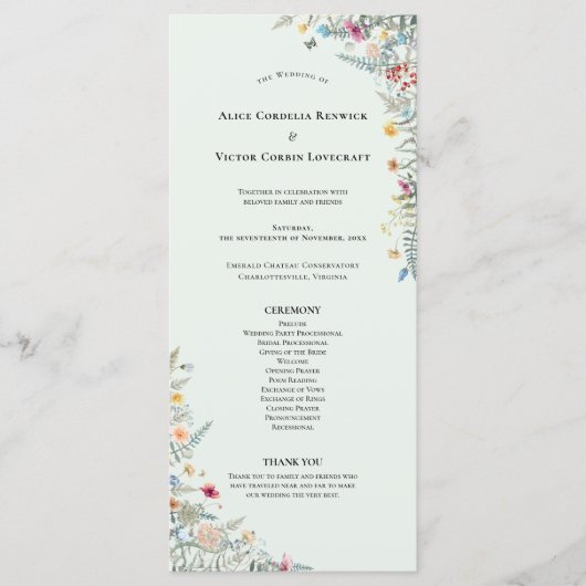 Programme Fleur sauvage simple Fern Mint Green Mariage plat (Devant)